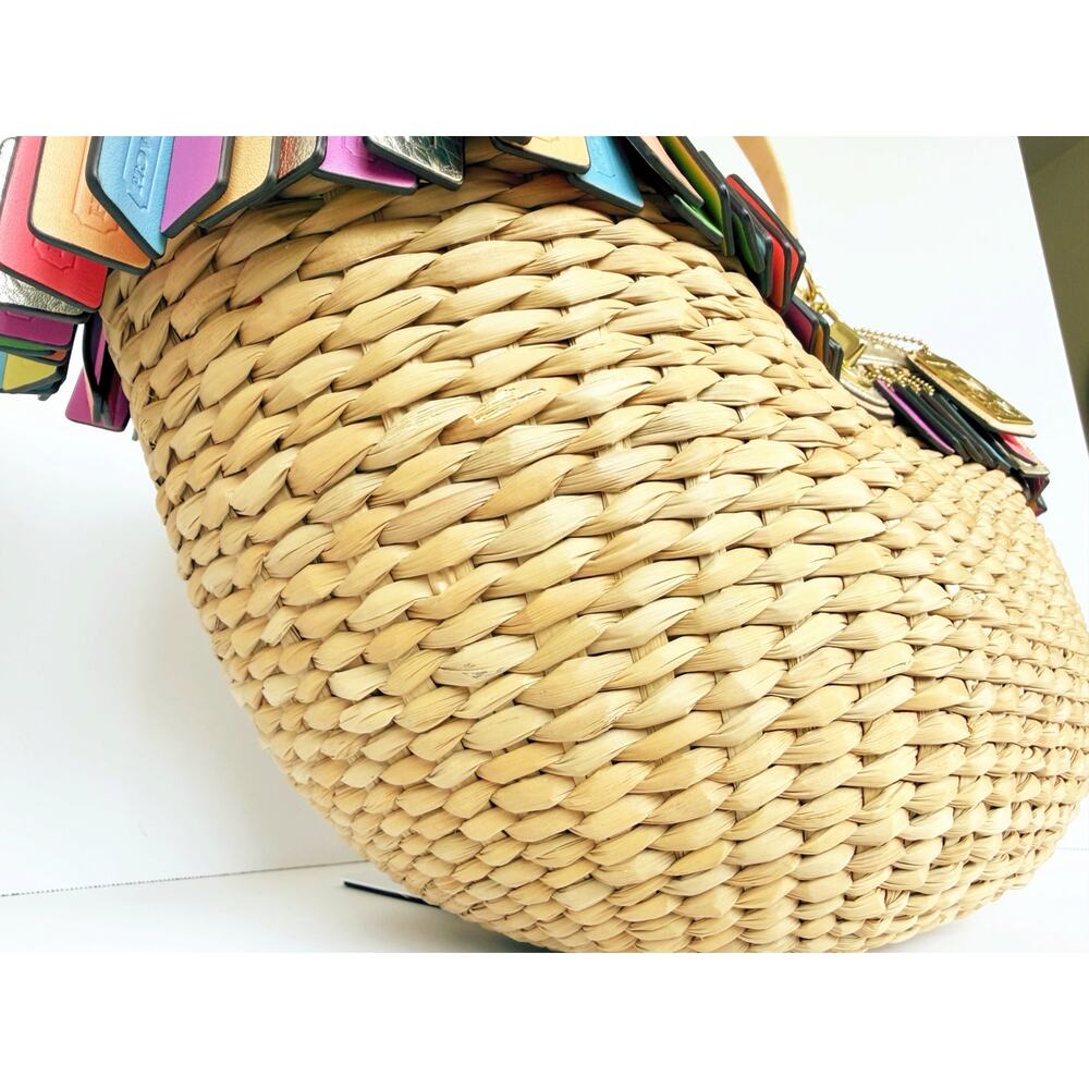 Coach Leather Hangtag Straw Basket Hamptons Weekend Tote Multicolor 70th Anniver - Picture 10 of 16